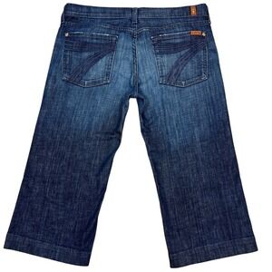 7 For All Mankind Low-Rise Crop Dojo Wide‎ Leg Jeans 32" Dark Wash 7FAM Y2K USA